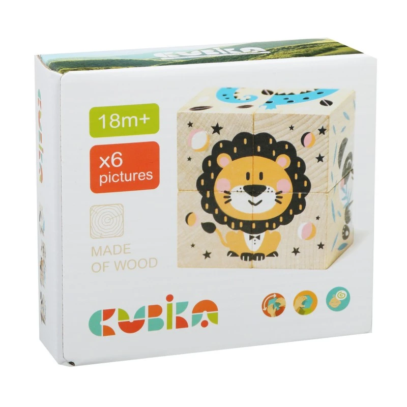 Дървени кубчета Cubika, Животни, 4 кубчета, 6 пъзела